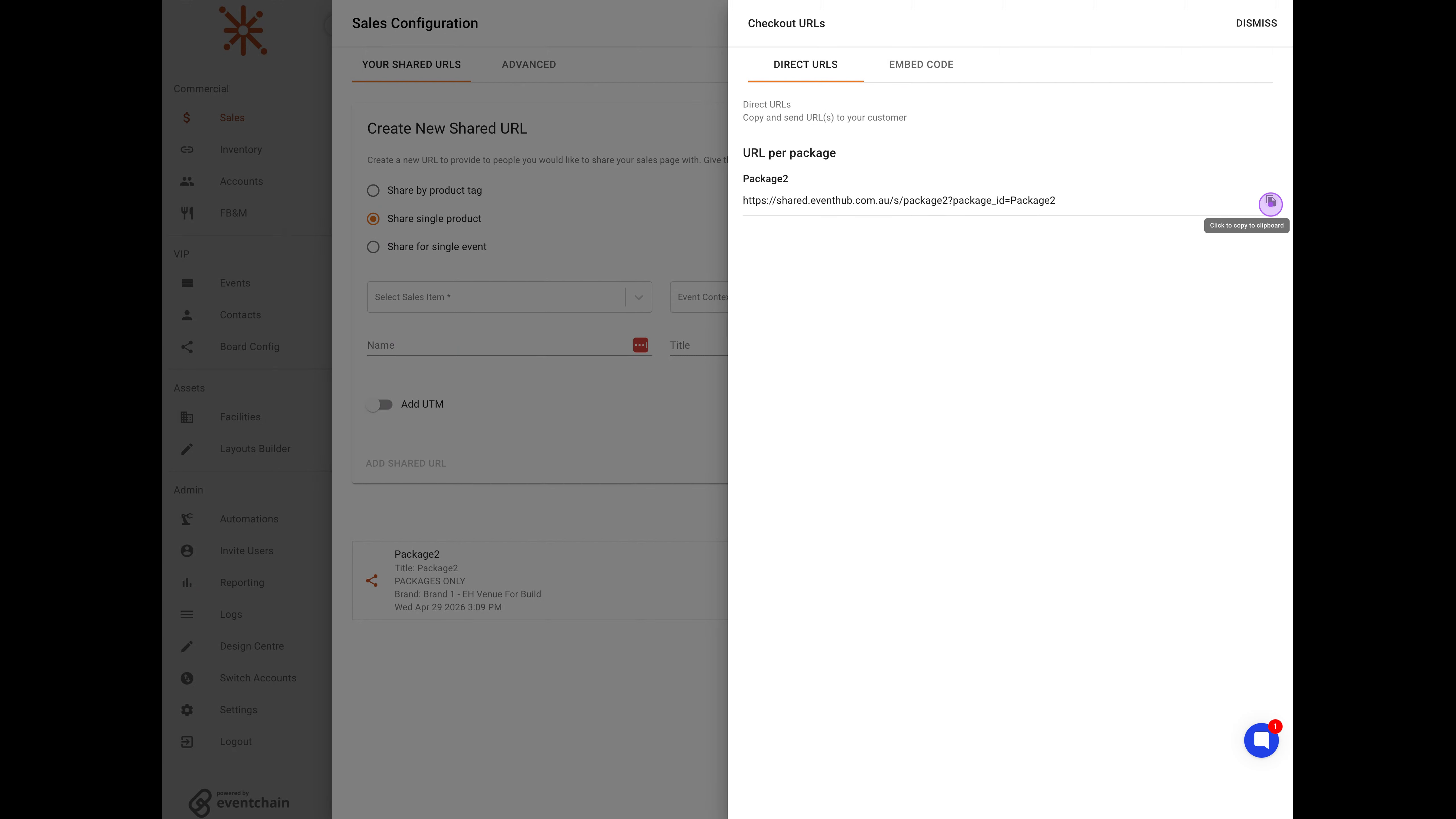 Copy the checkout URL