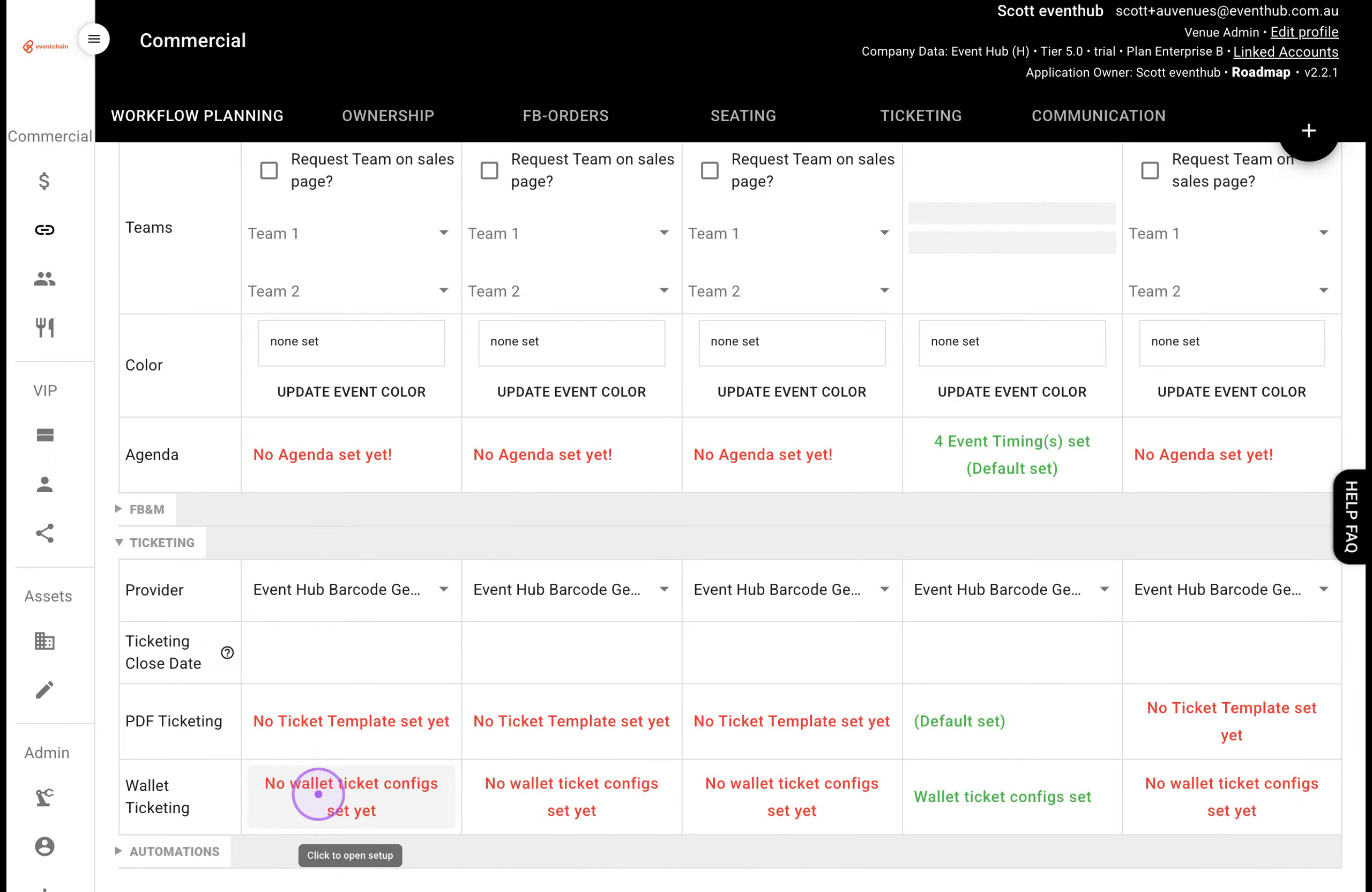 Open Wallet Ticket Settings for the event