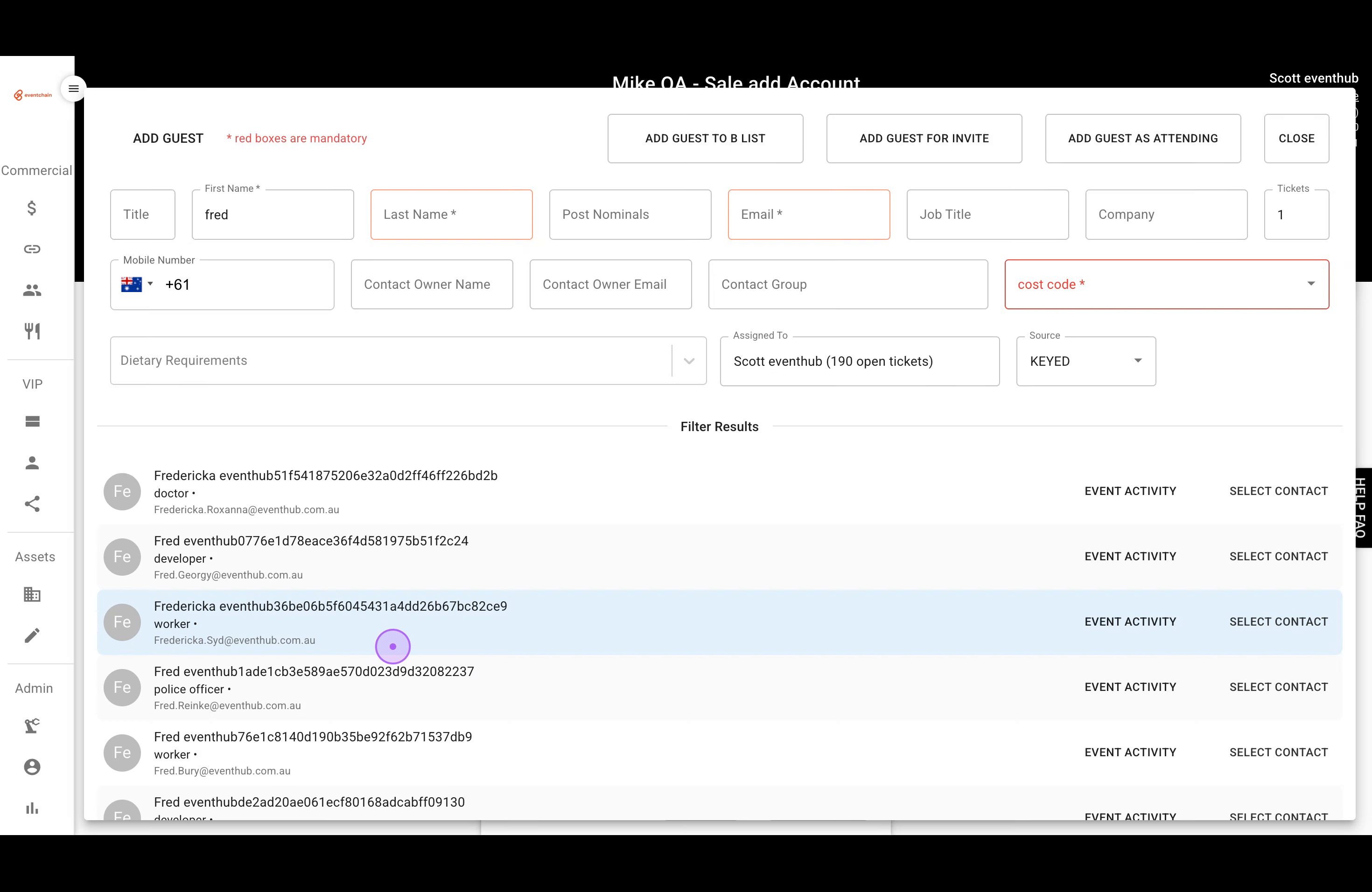 Search and Select a Contact