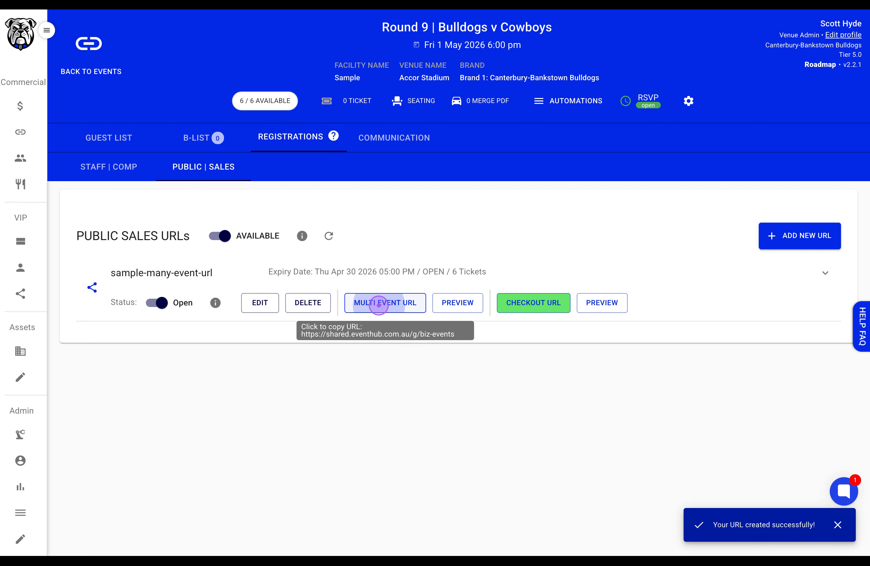 Copy the Multi Event URL