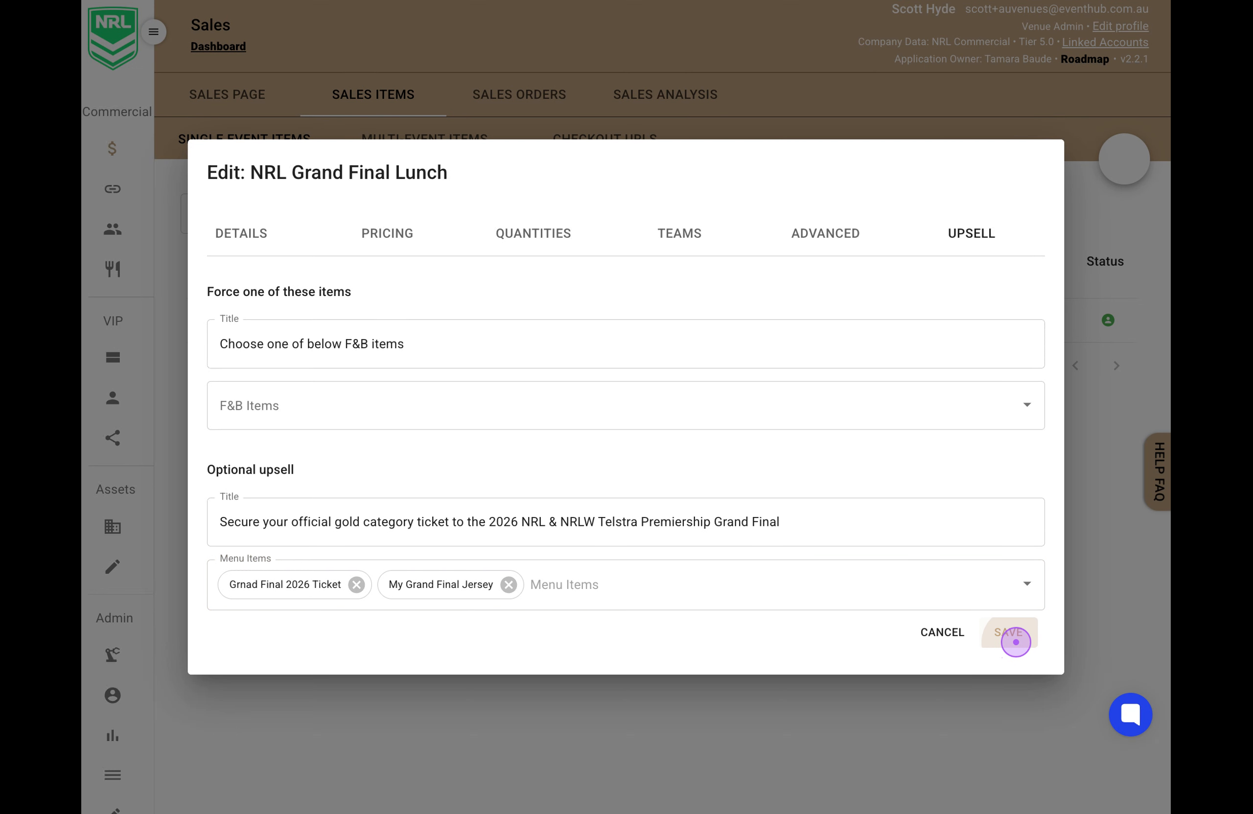 Add Upsell Item and Save