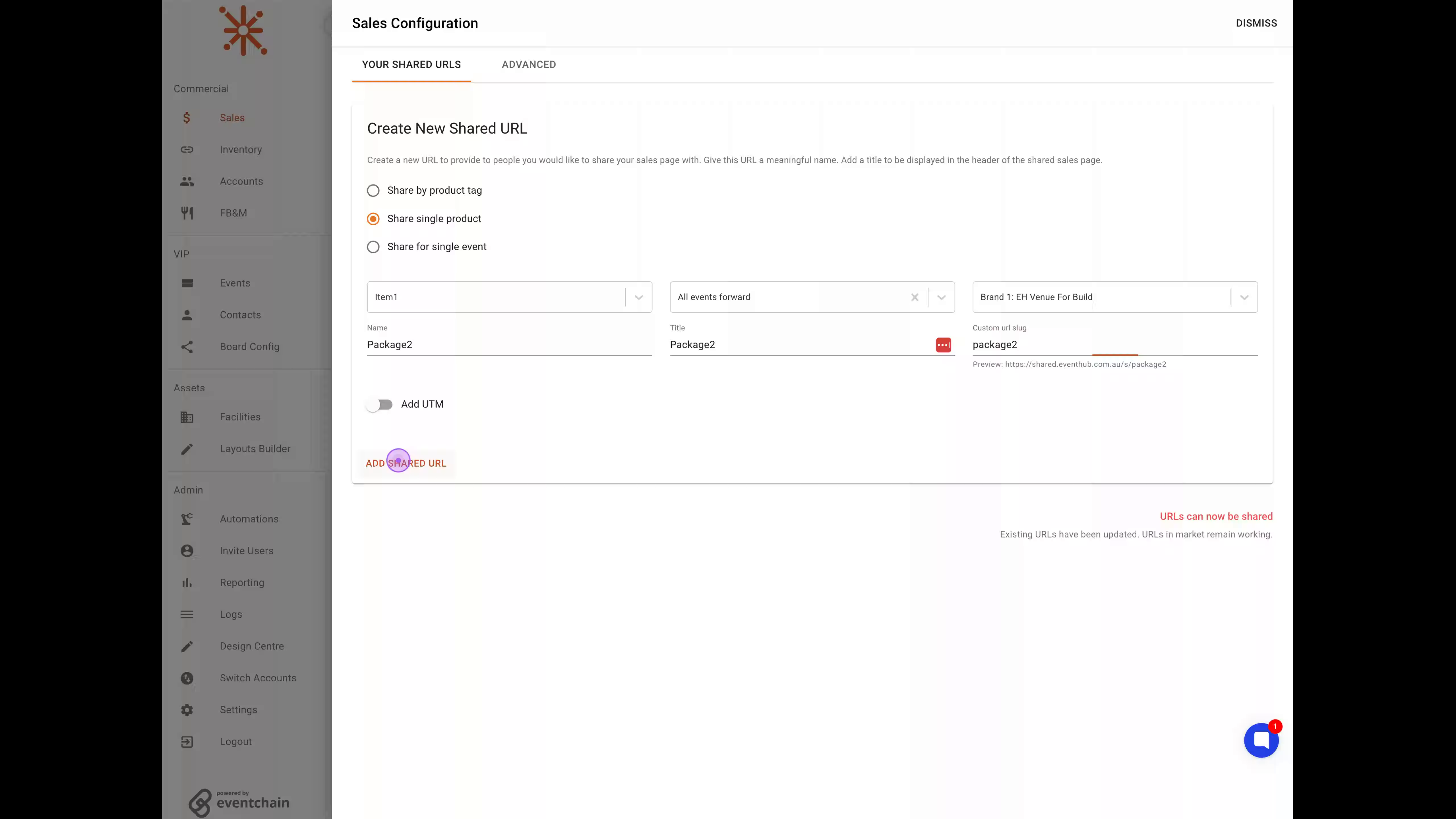 Create the shared URL