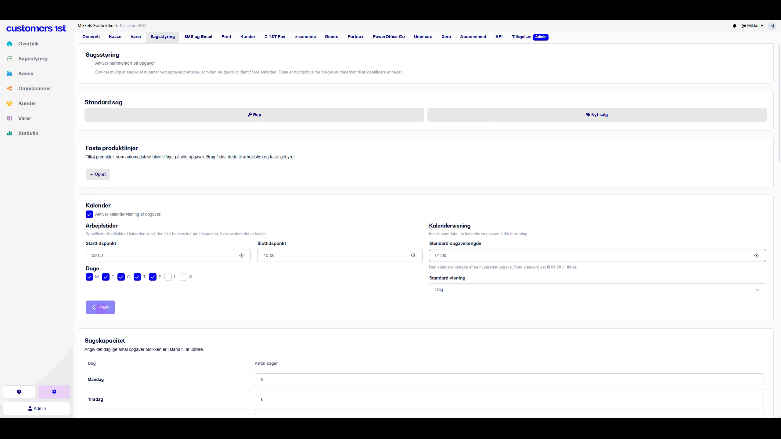 Enable calendar and set working hours