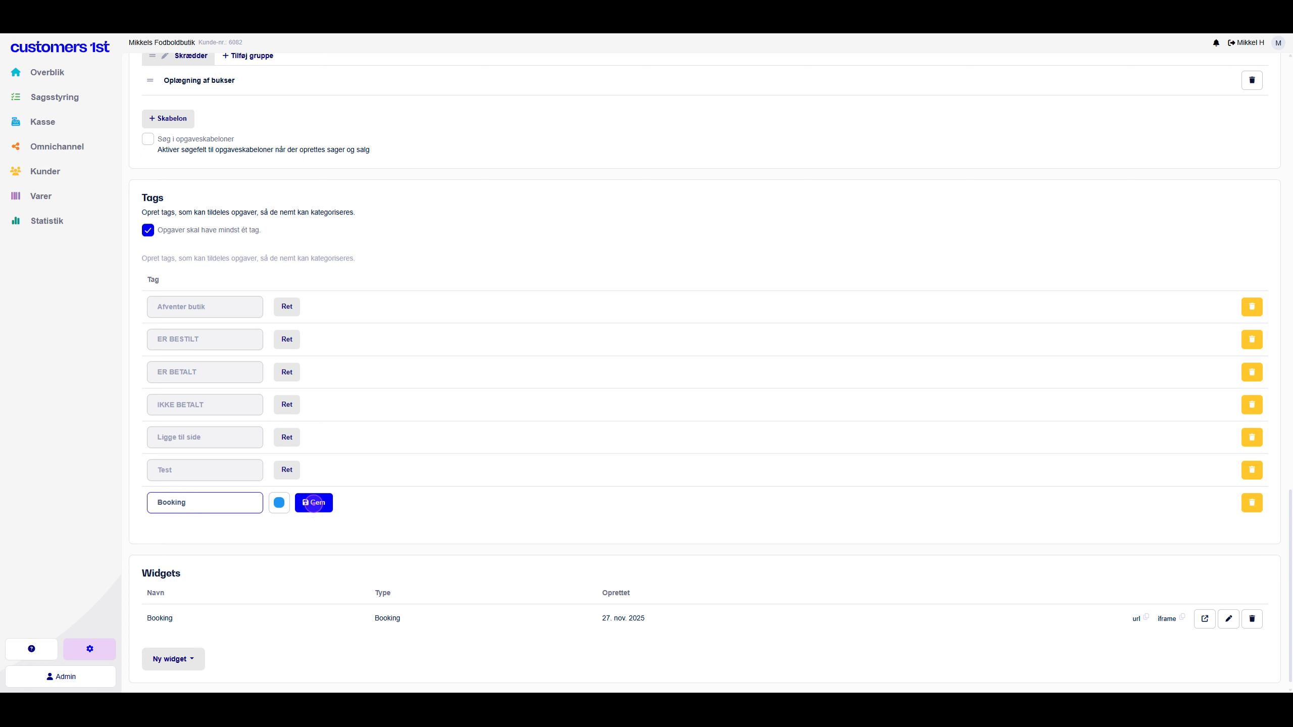 Create a 'Booking' tag