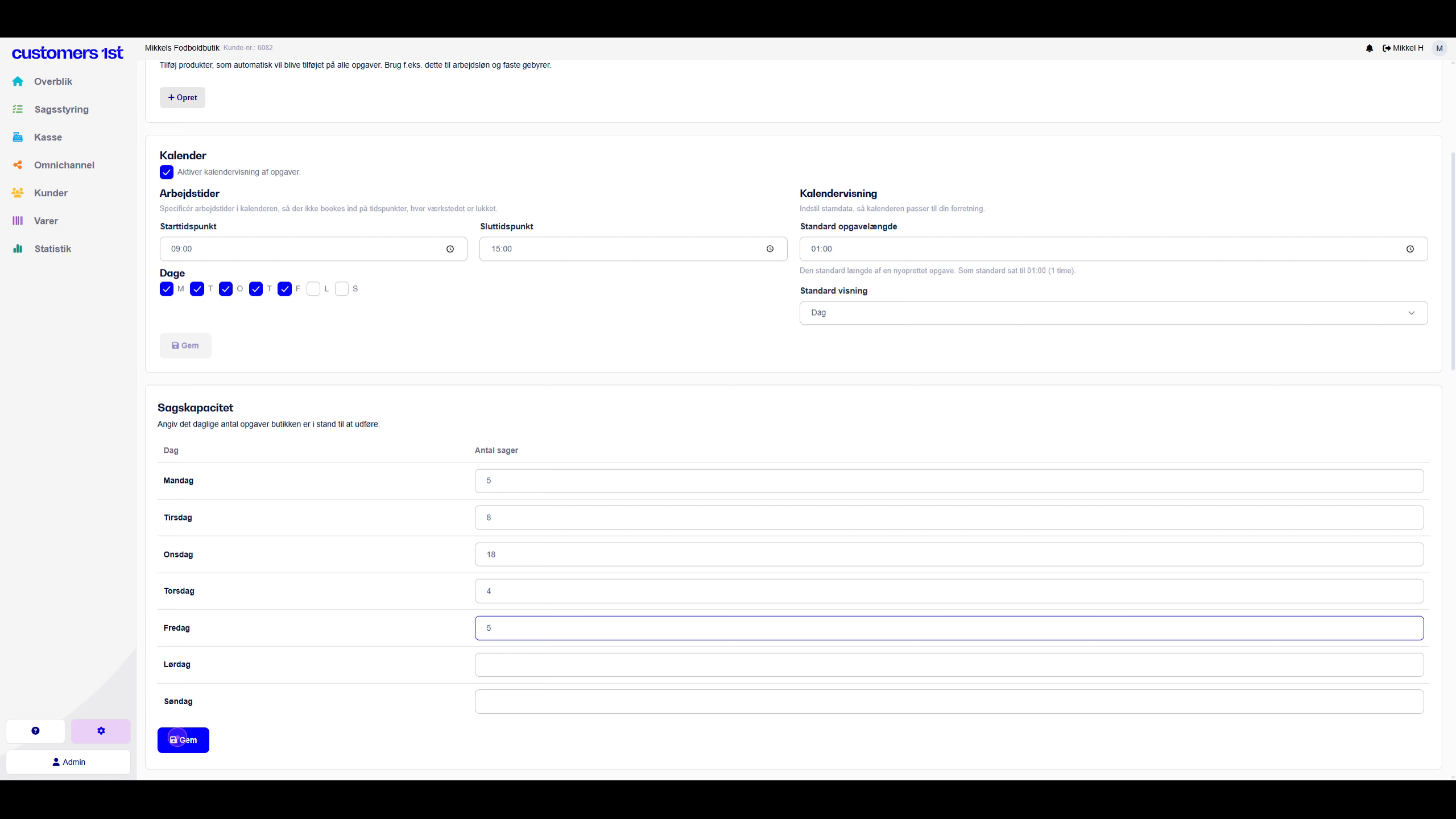 Configure case numbers for each weekday