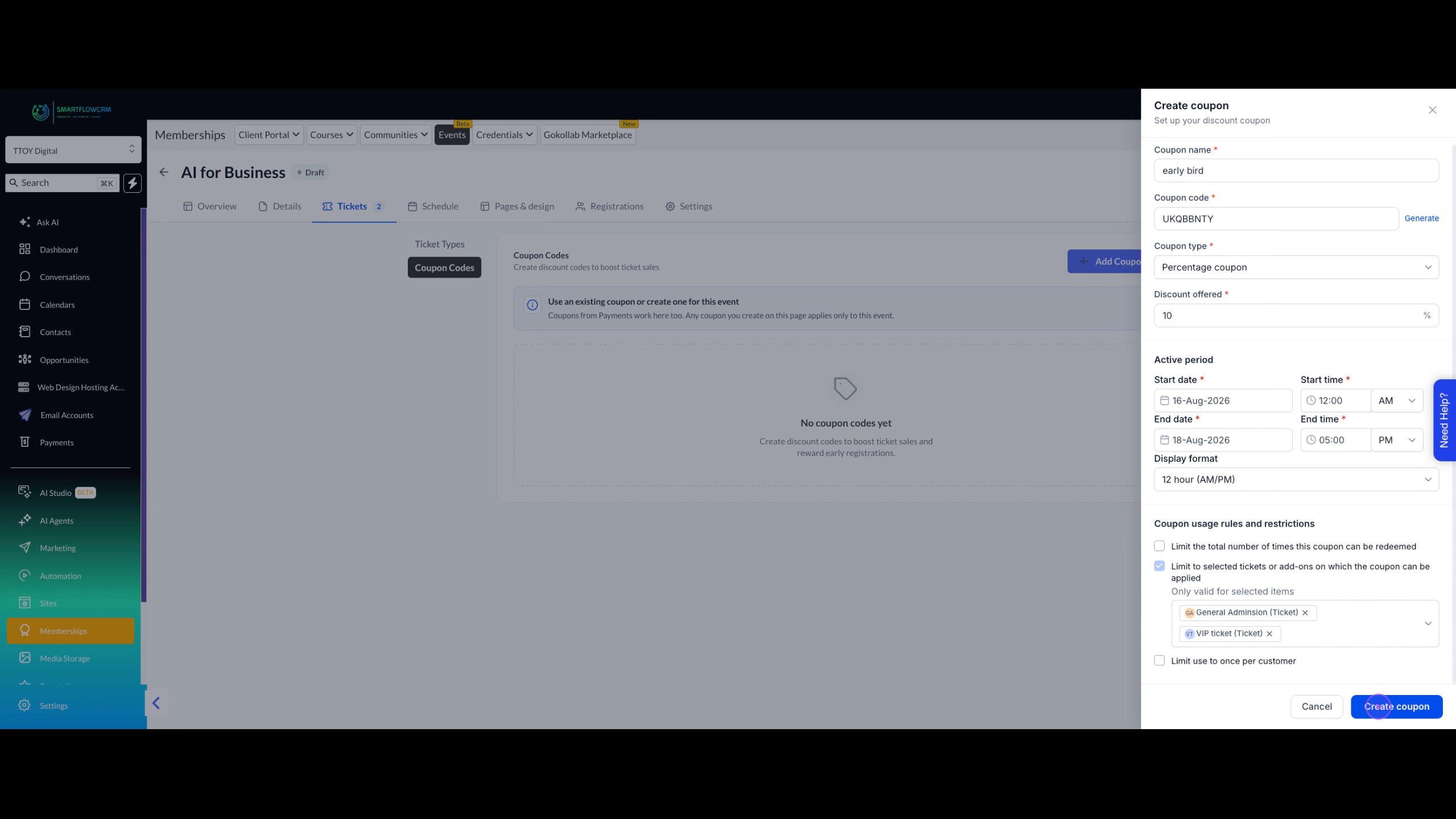 Create and Activate the Coupon