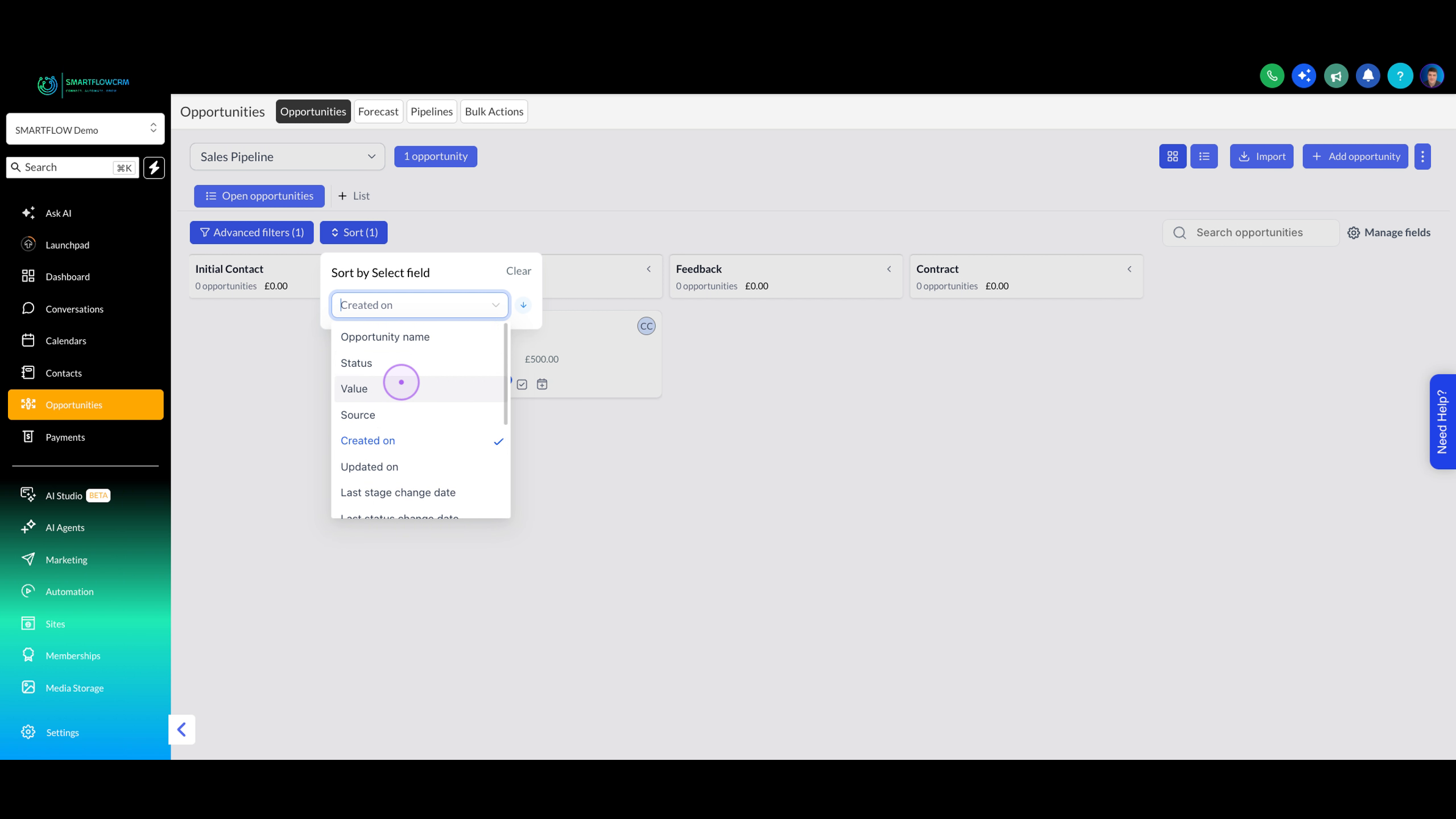 Select a sort field