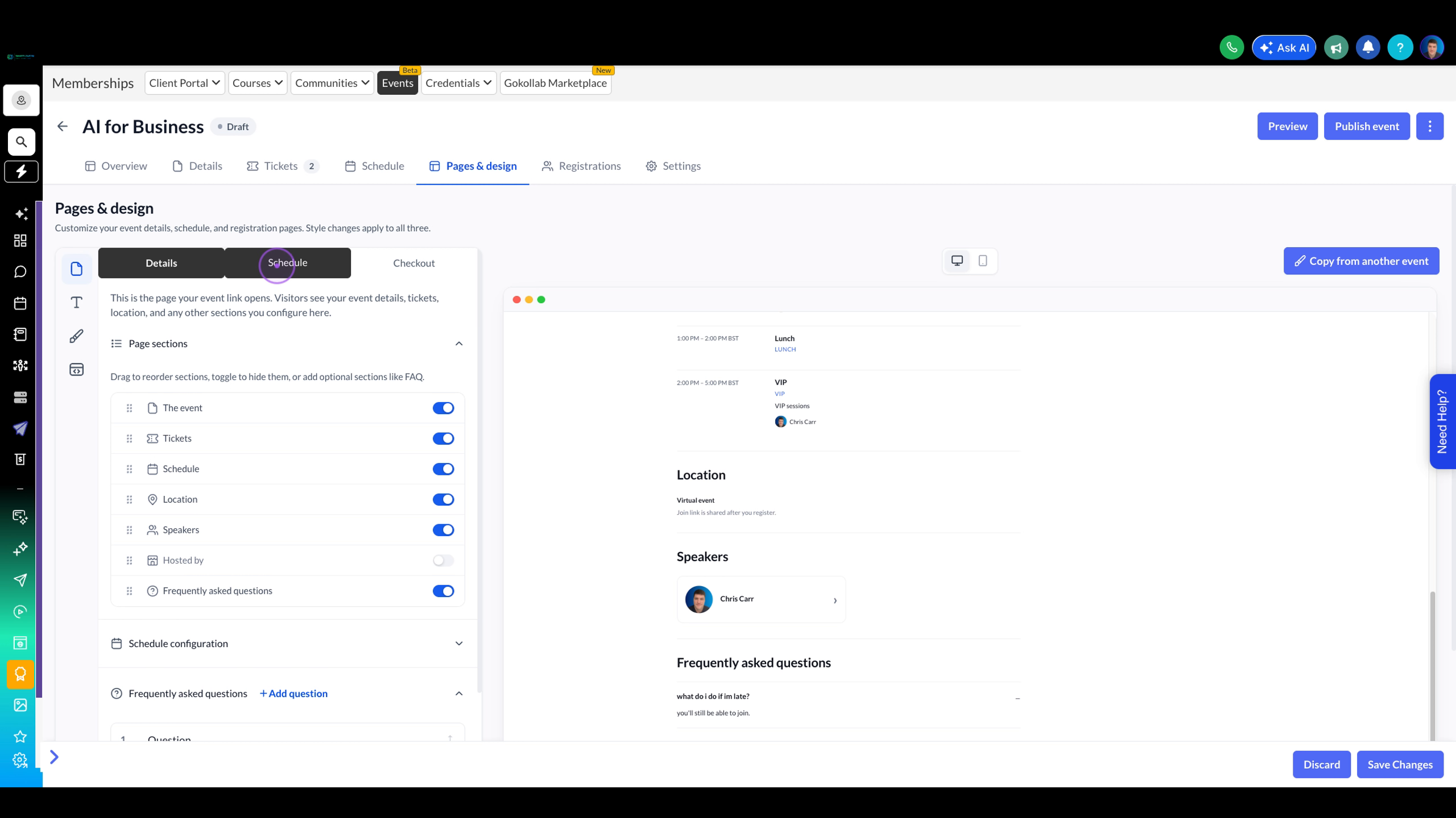Configure Schedule page