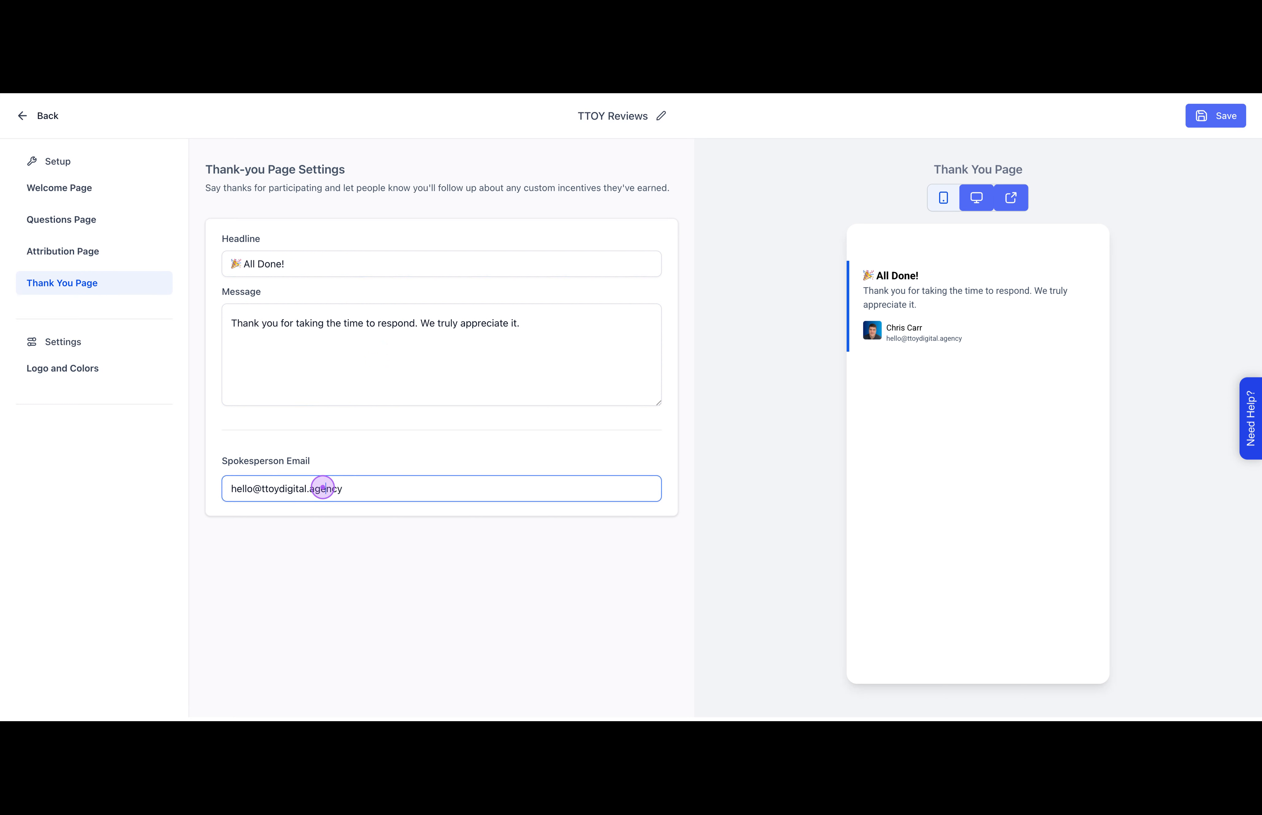 Customize the Thank You Page