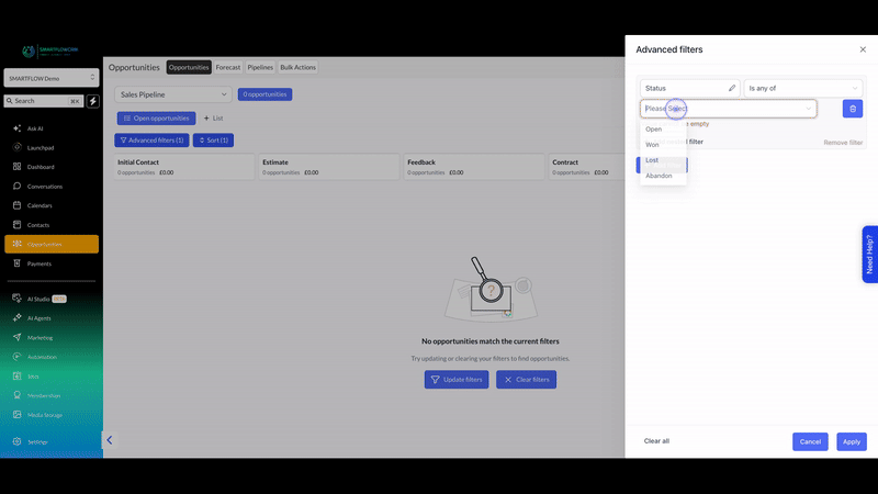 Change the status filter to a different value