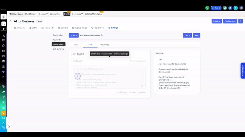 Enable SMS Notifications