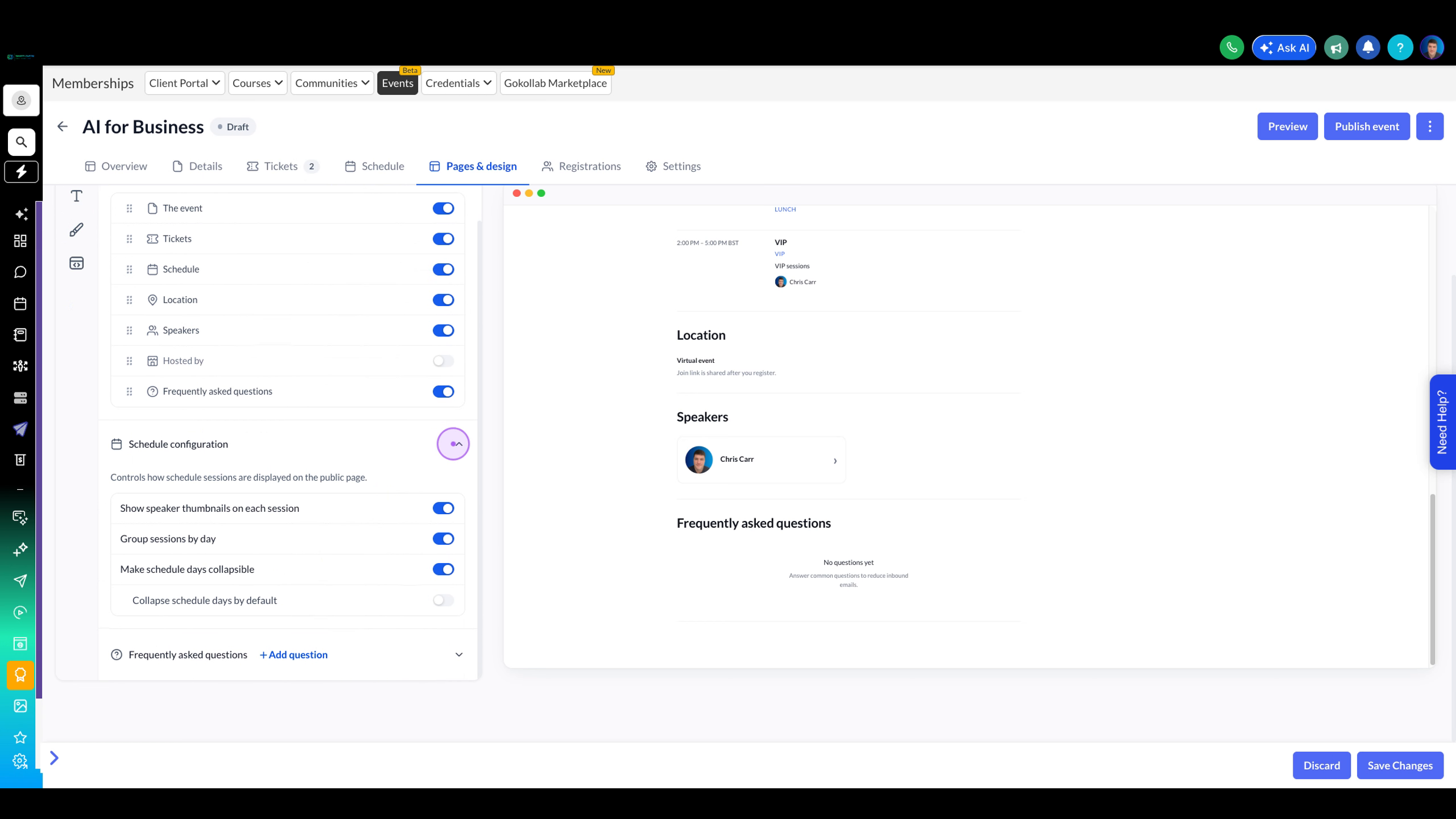 Toggle section visibility