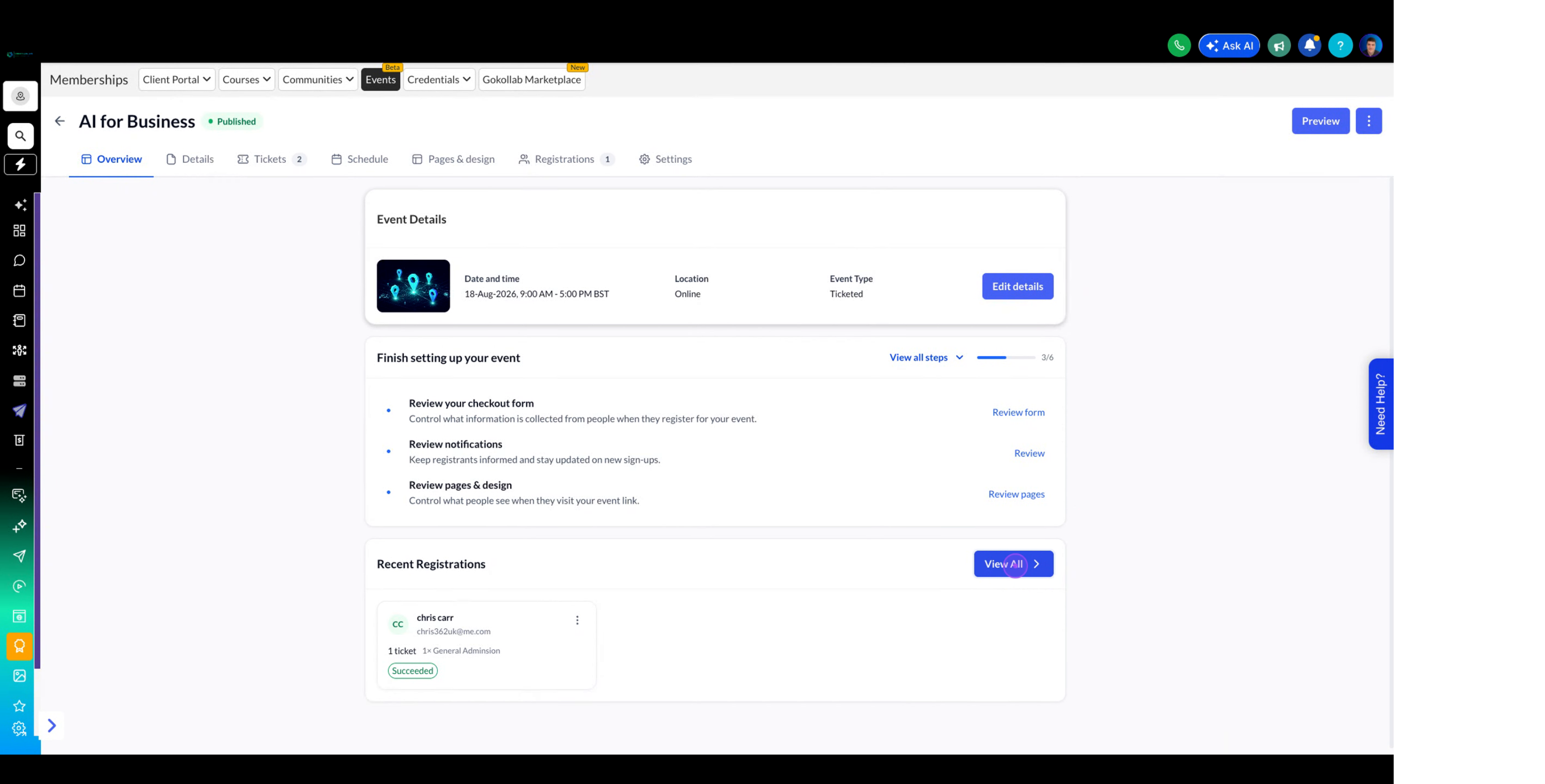Navigate to the Registrations page