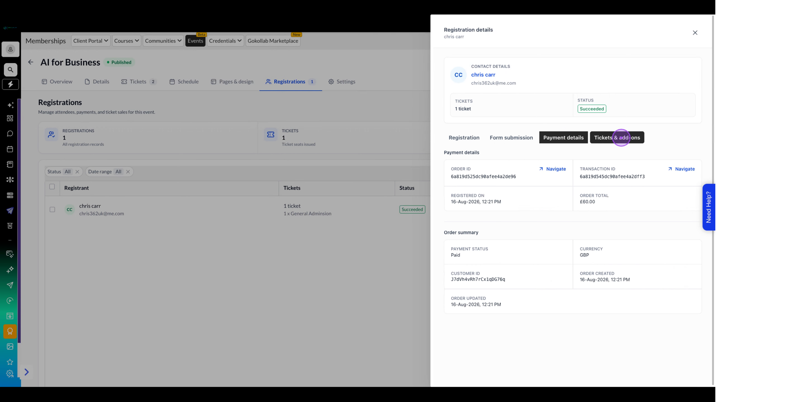 Review tickets and add-ons