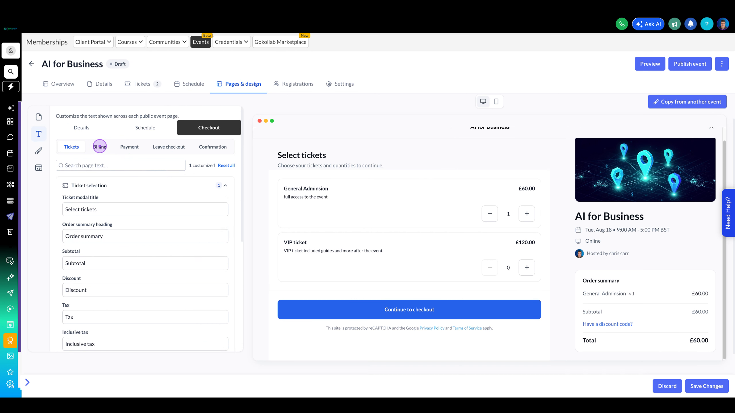 Review Billing section labels