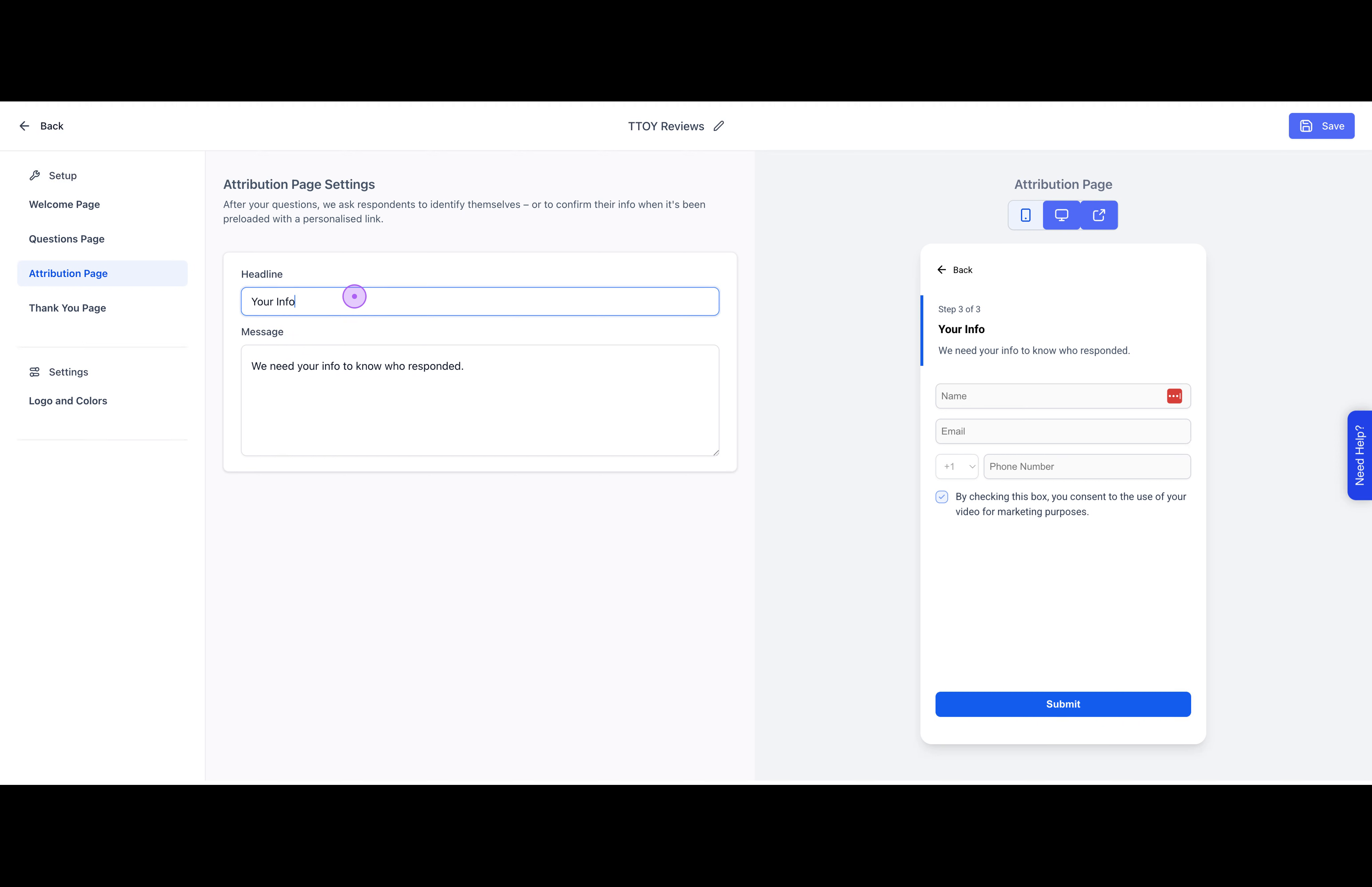 Configure the Attribution Page