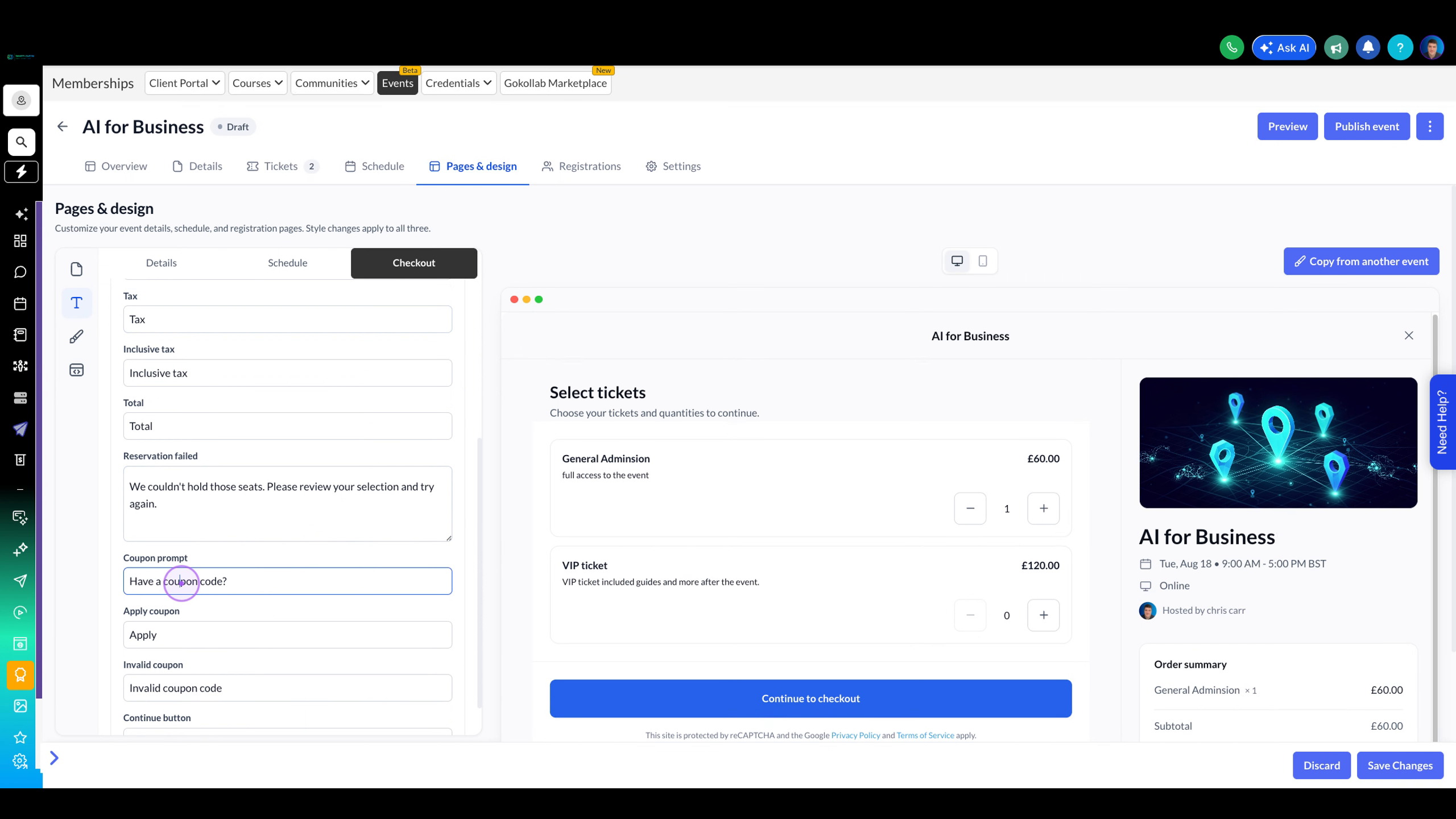 Customize the coupon prompt text