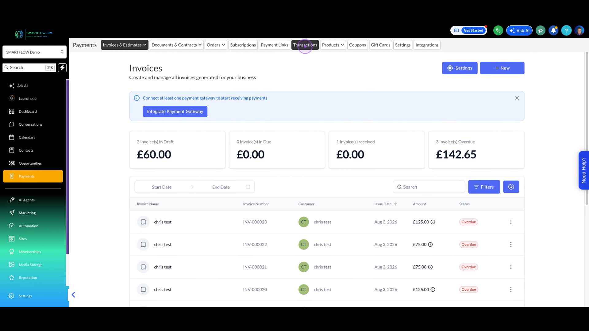 Access the Transactions page