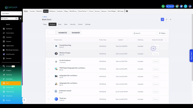 Set priority for the first product