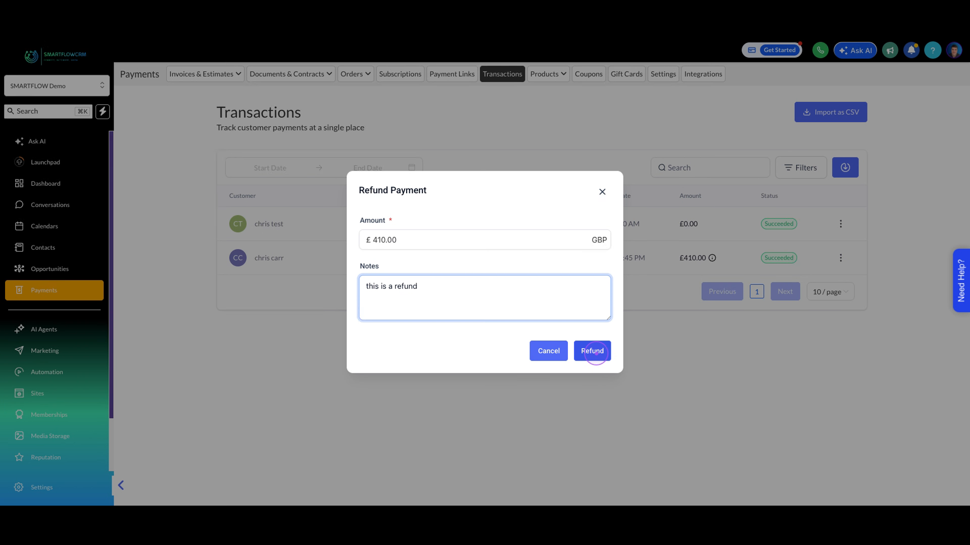 Process the refund