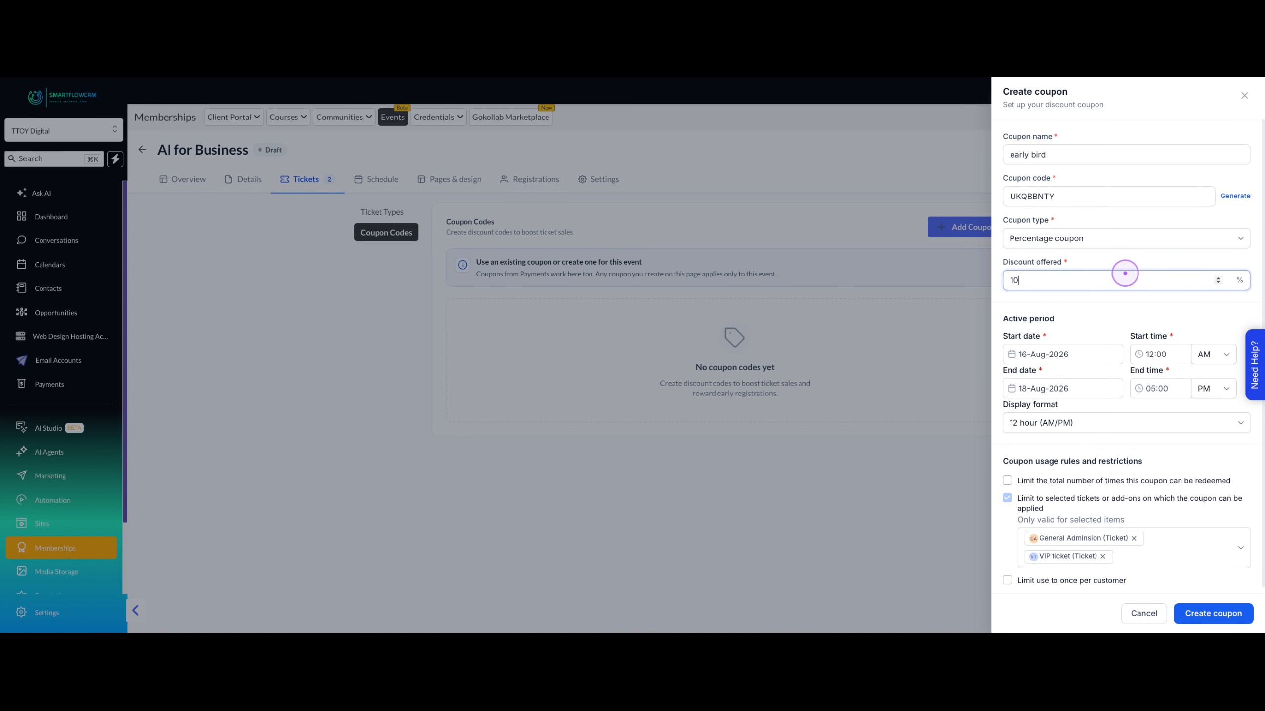 Configure Coupon Details