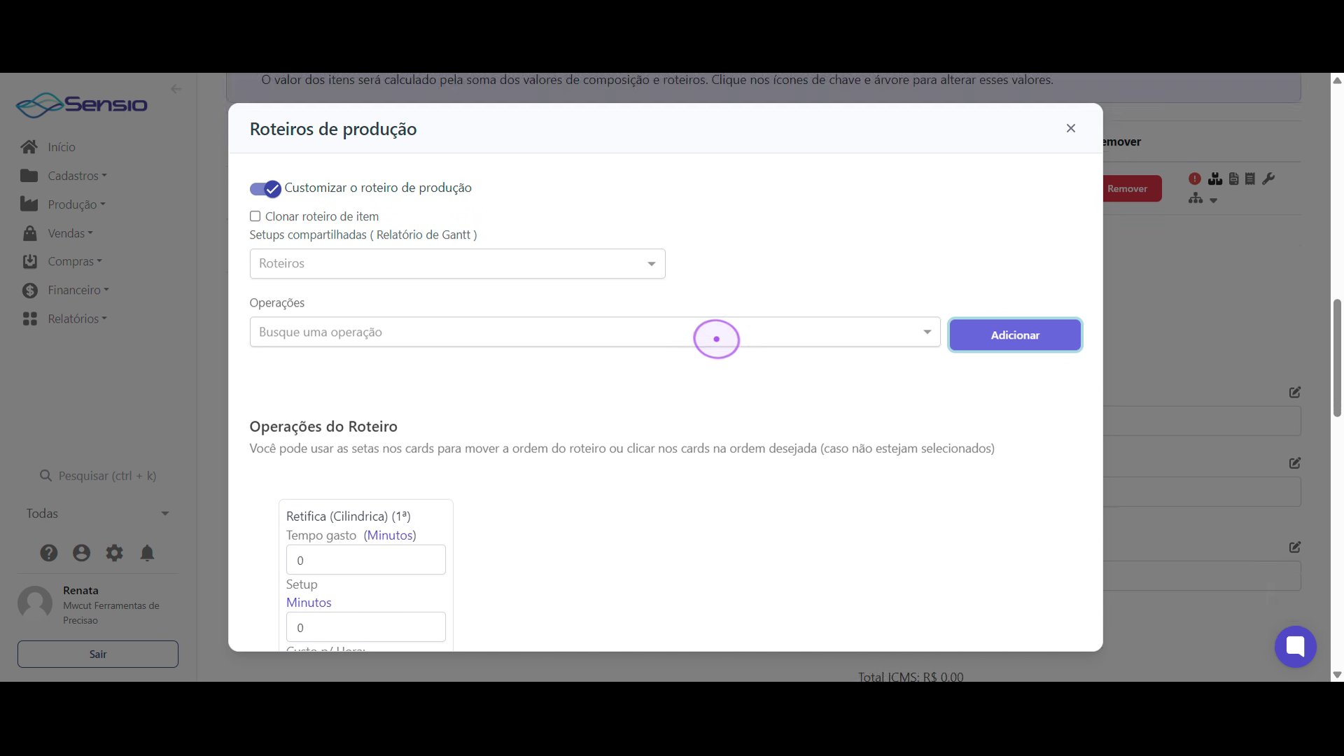 Adicione uma operação de produção