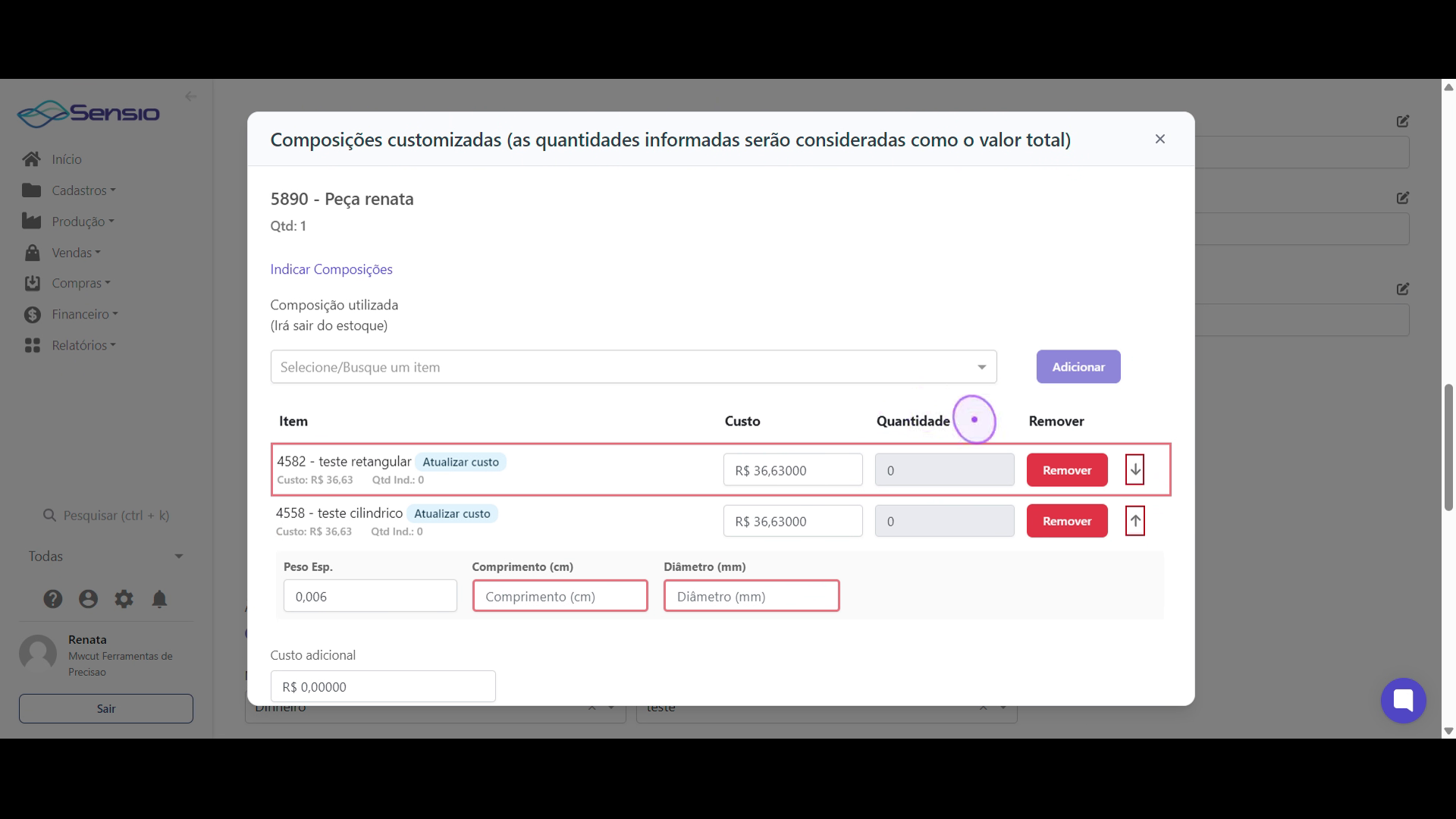 Adicione o segundo item de composição