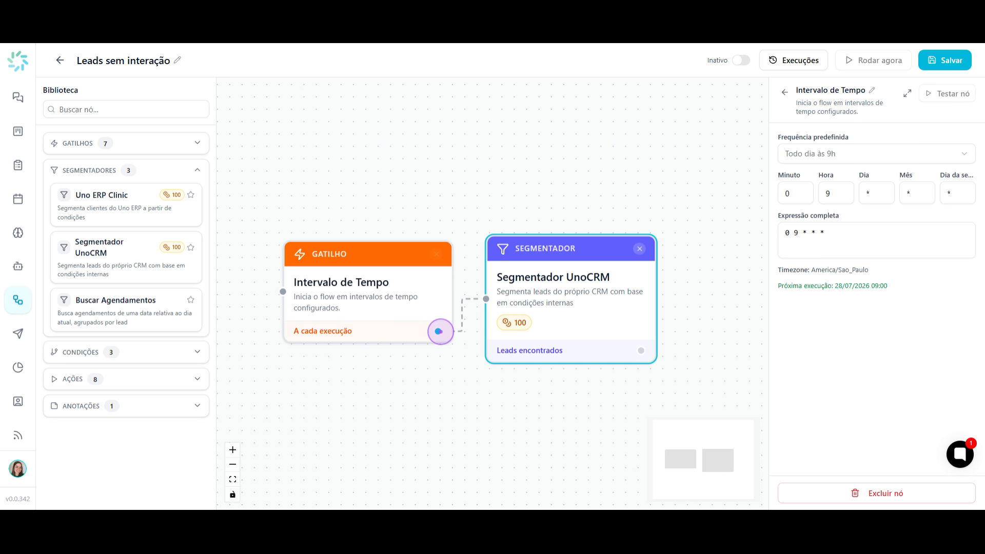 Segmentador adicionado ao canvas e painel de configuração aberto
