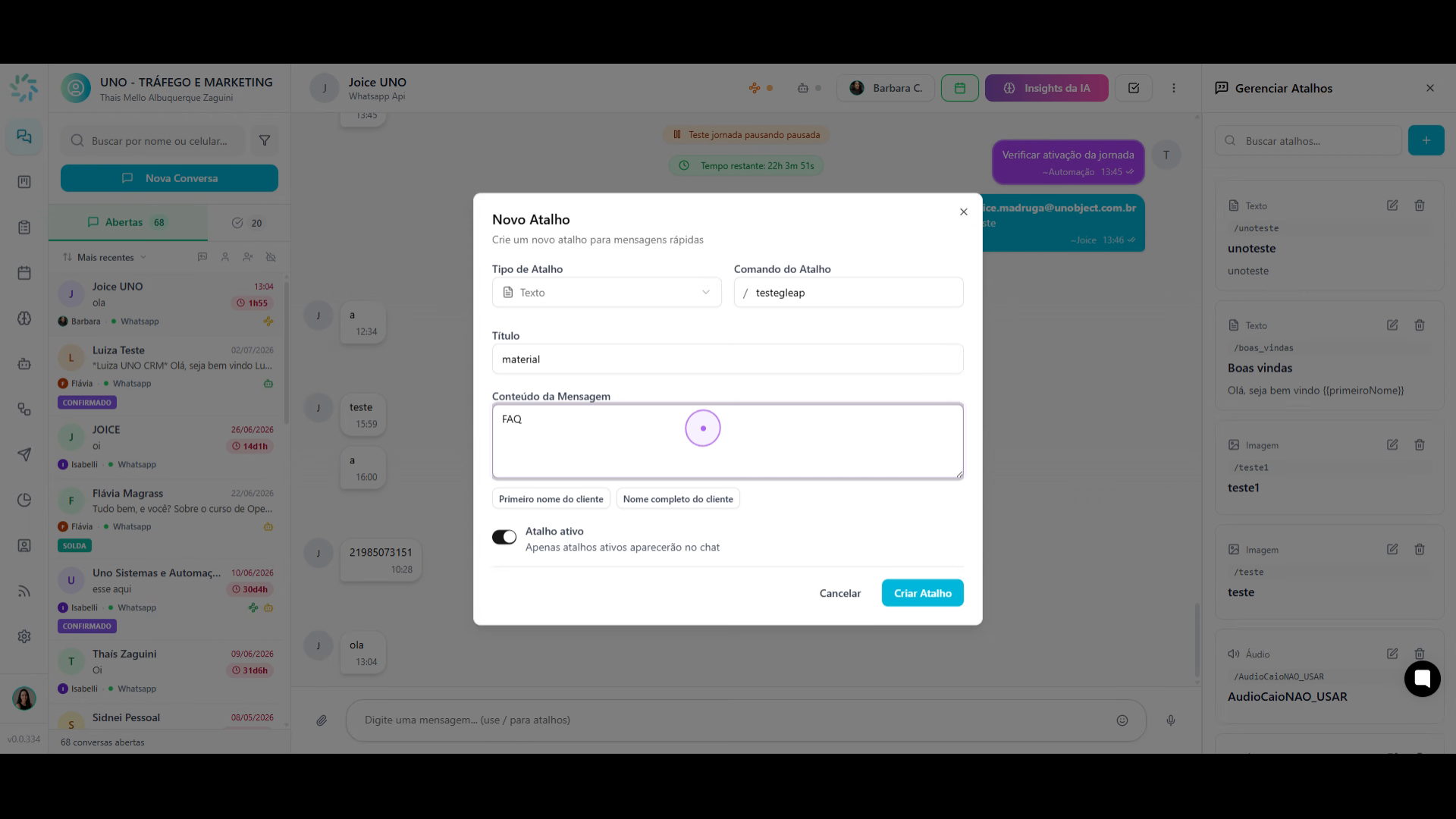 Configurar os detalhes do atalho
