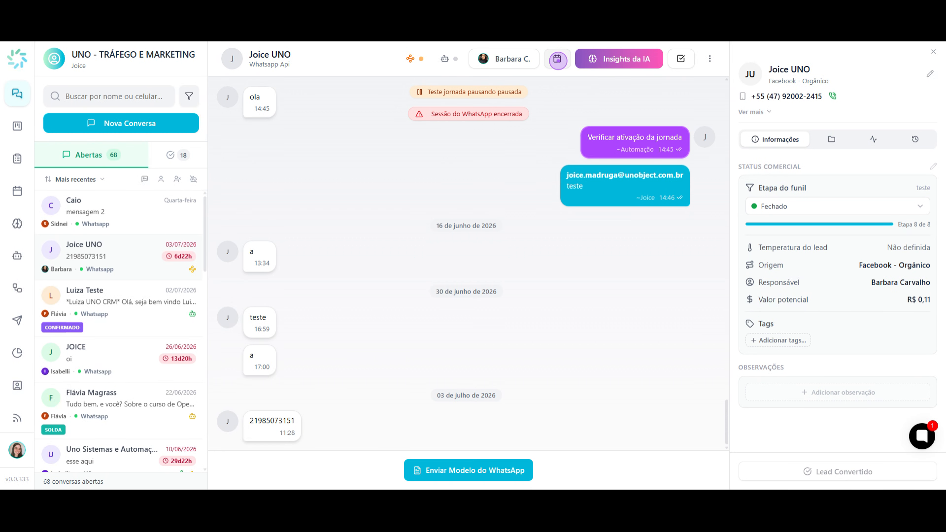 Criar agendamento a partir de uma conversa
