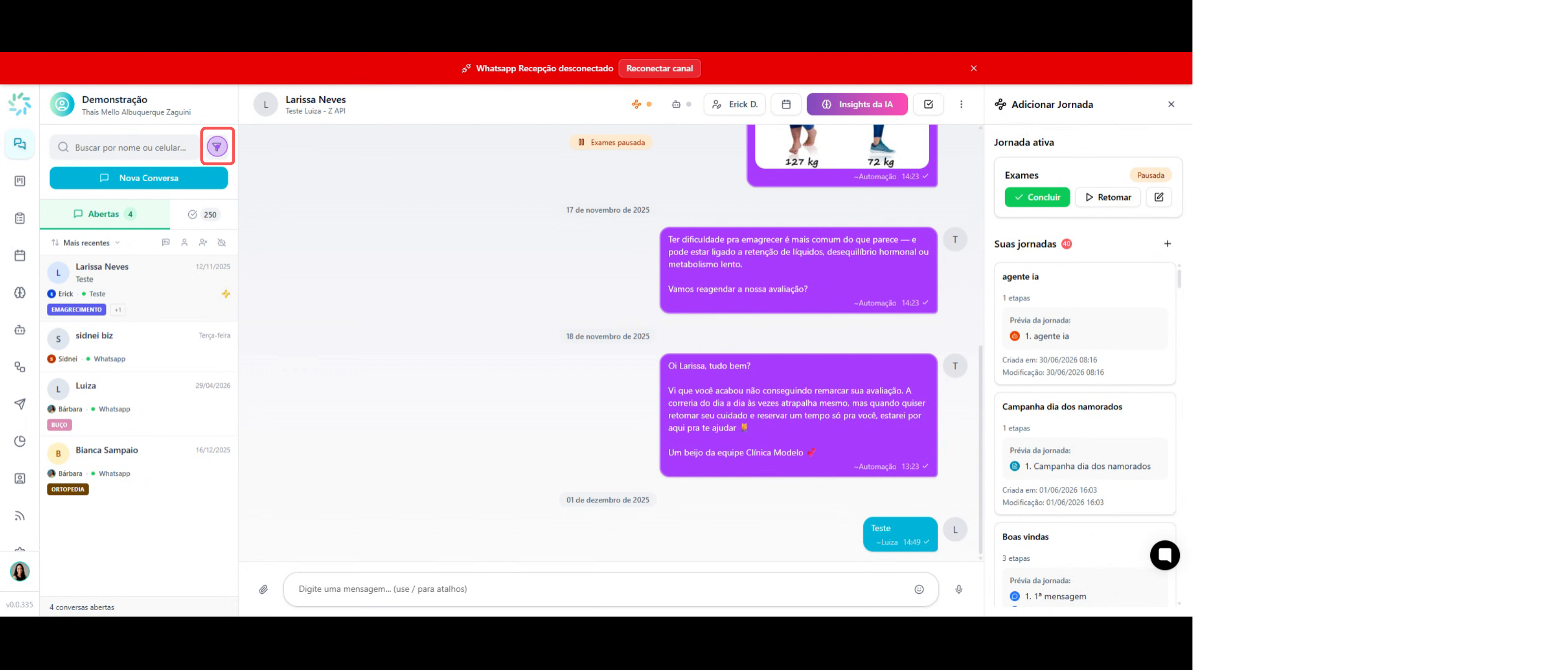Abrir o painel de filtros