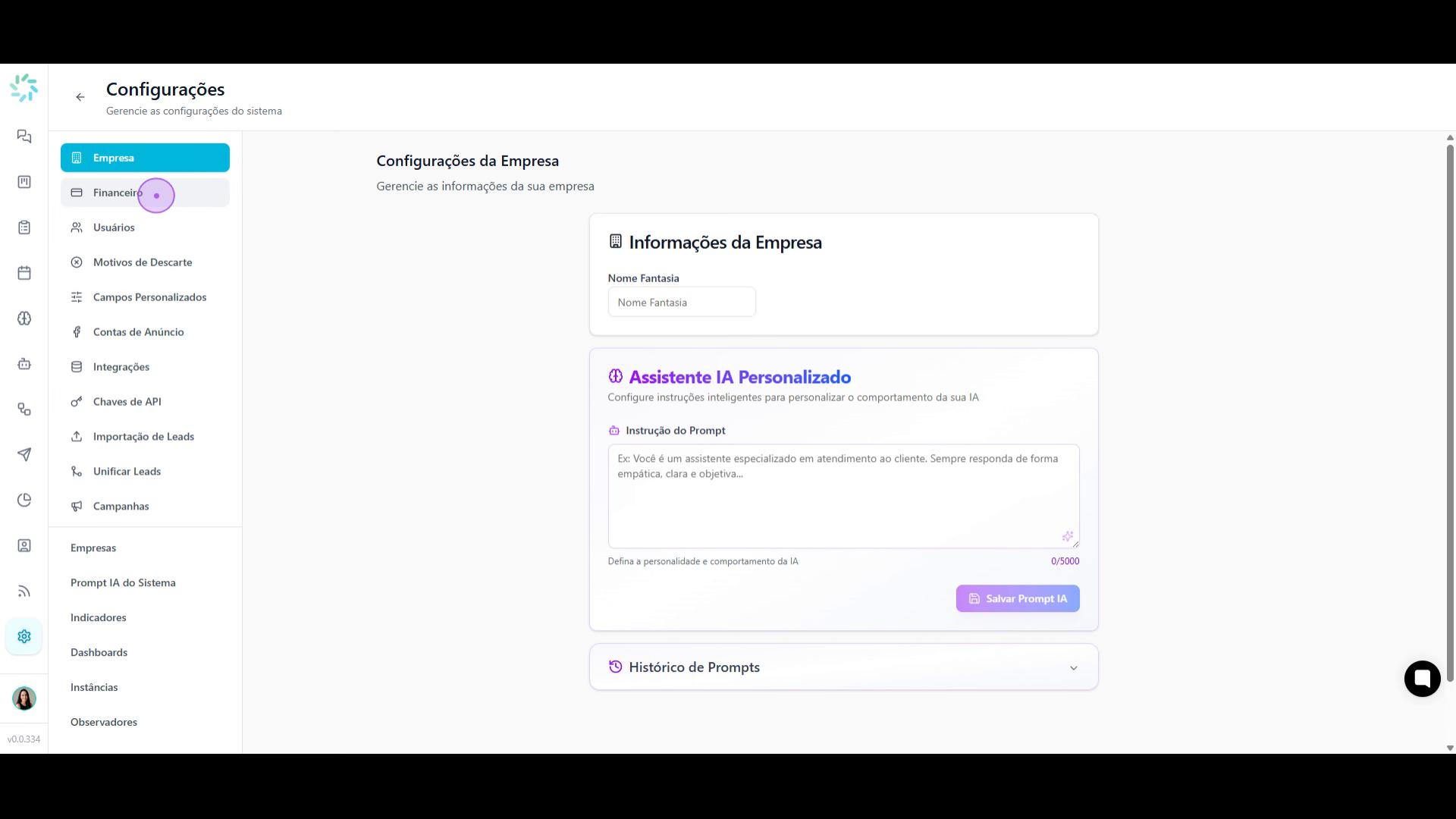 Navegue até a seção Financeiro