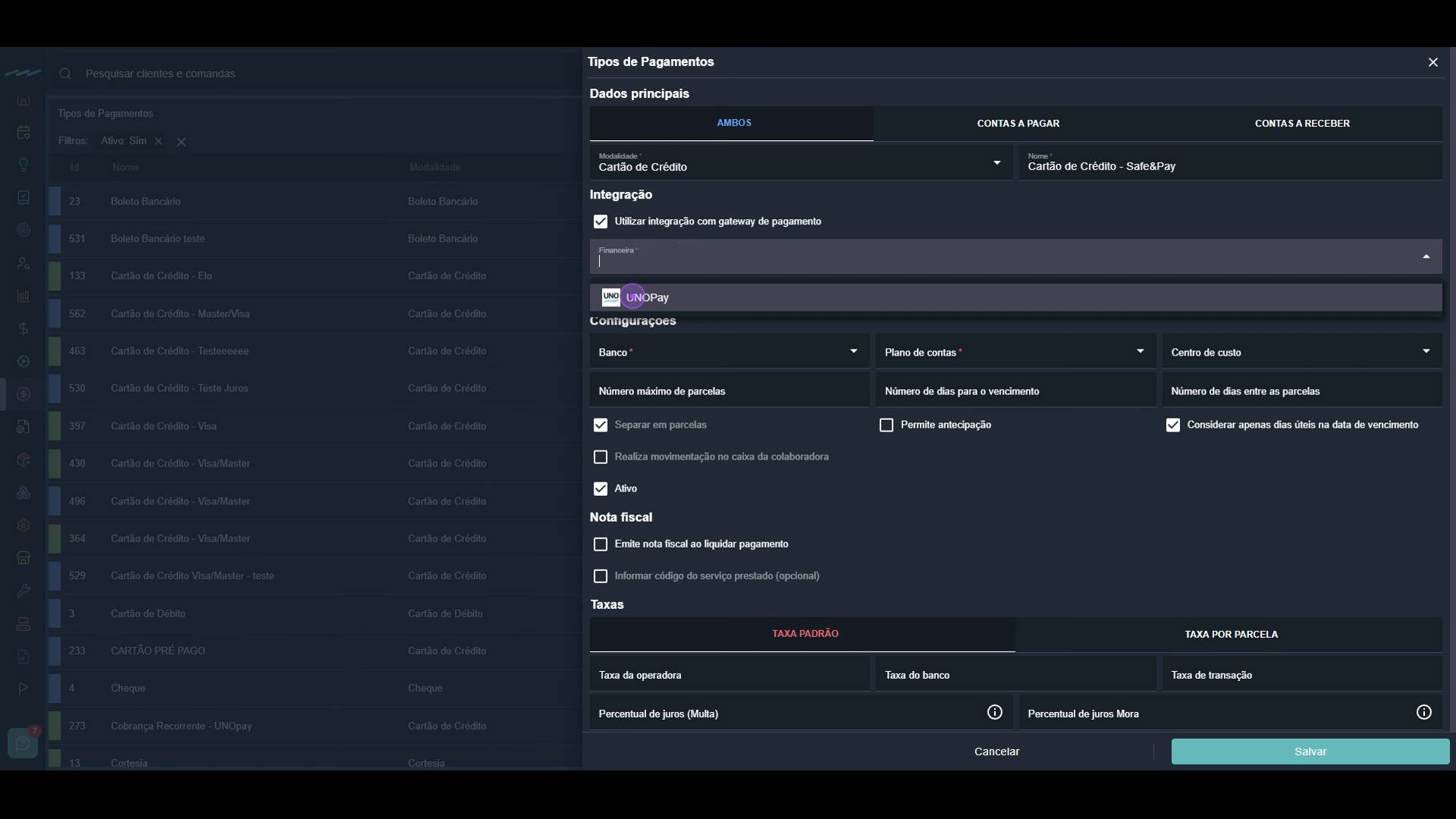 Configure a integração com gateway de pagamento