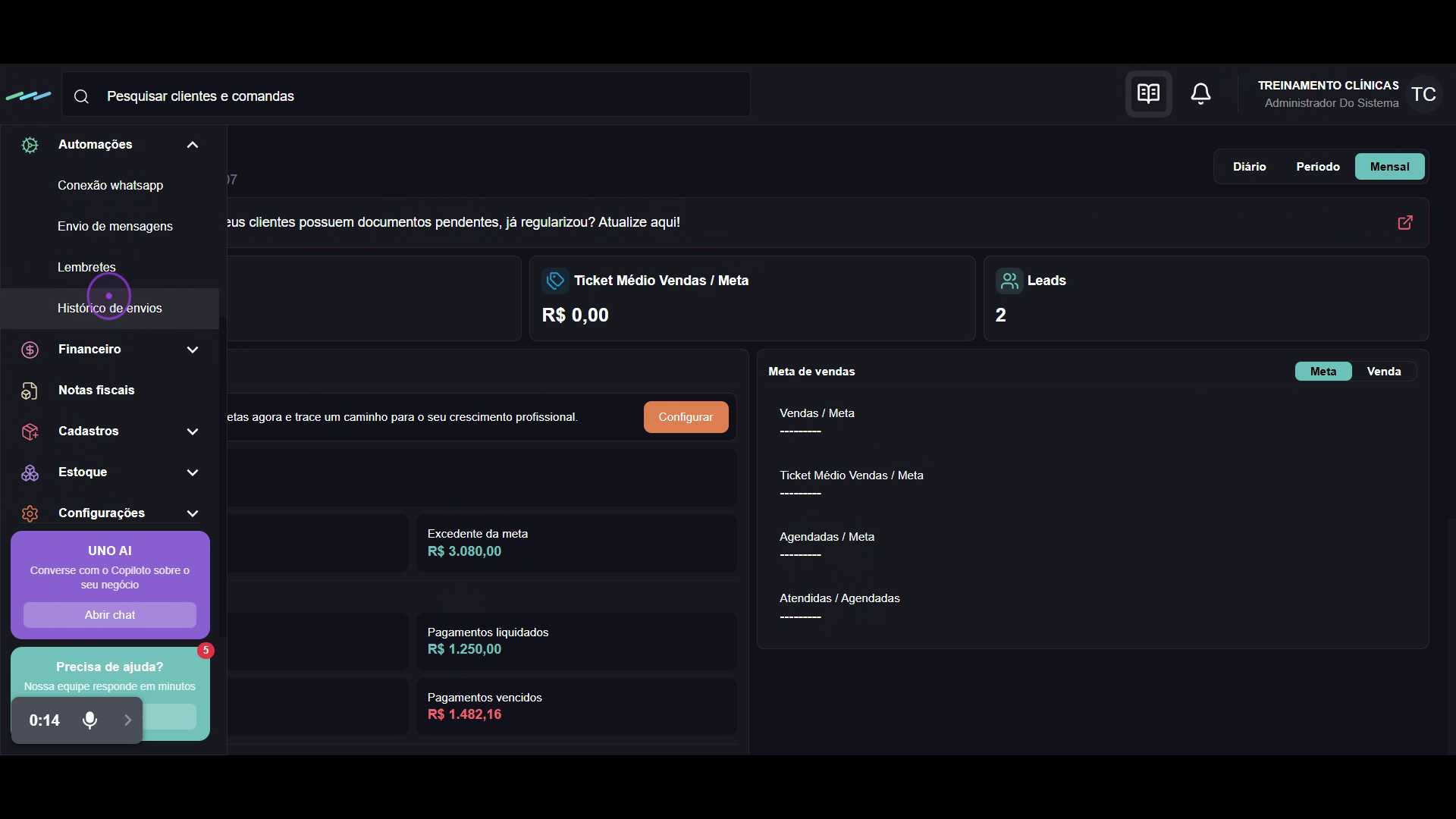 Acessar Envio de mensagens