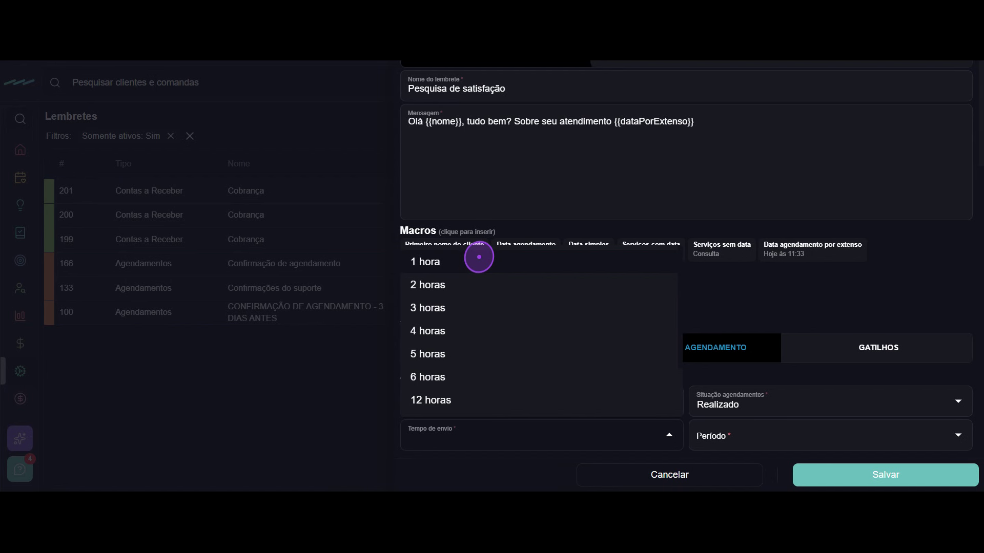 Configure os filtros de sala