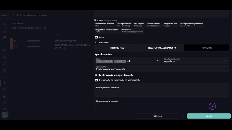 Ative o botão de confirmação e salve