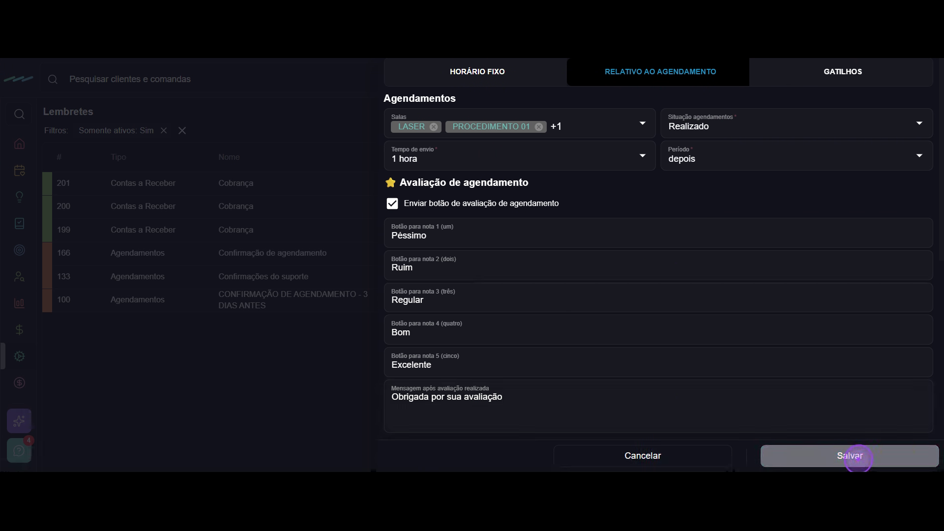 Configure a mensagem de agradecimento e salve