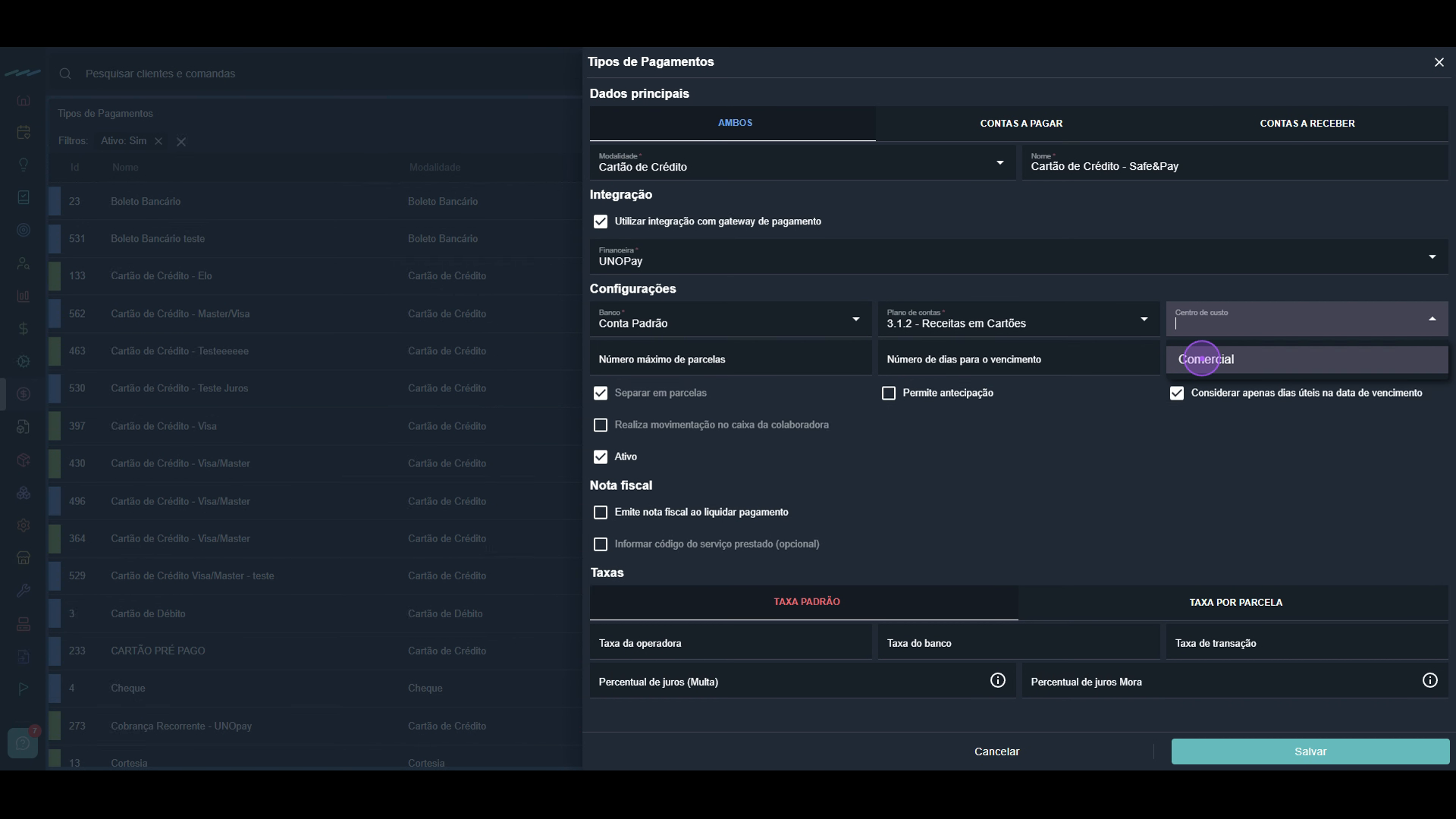 Configure o plano de contas e centro de custo