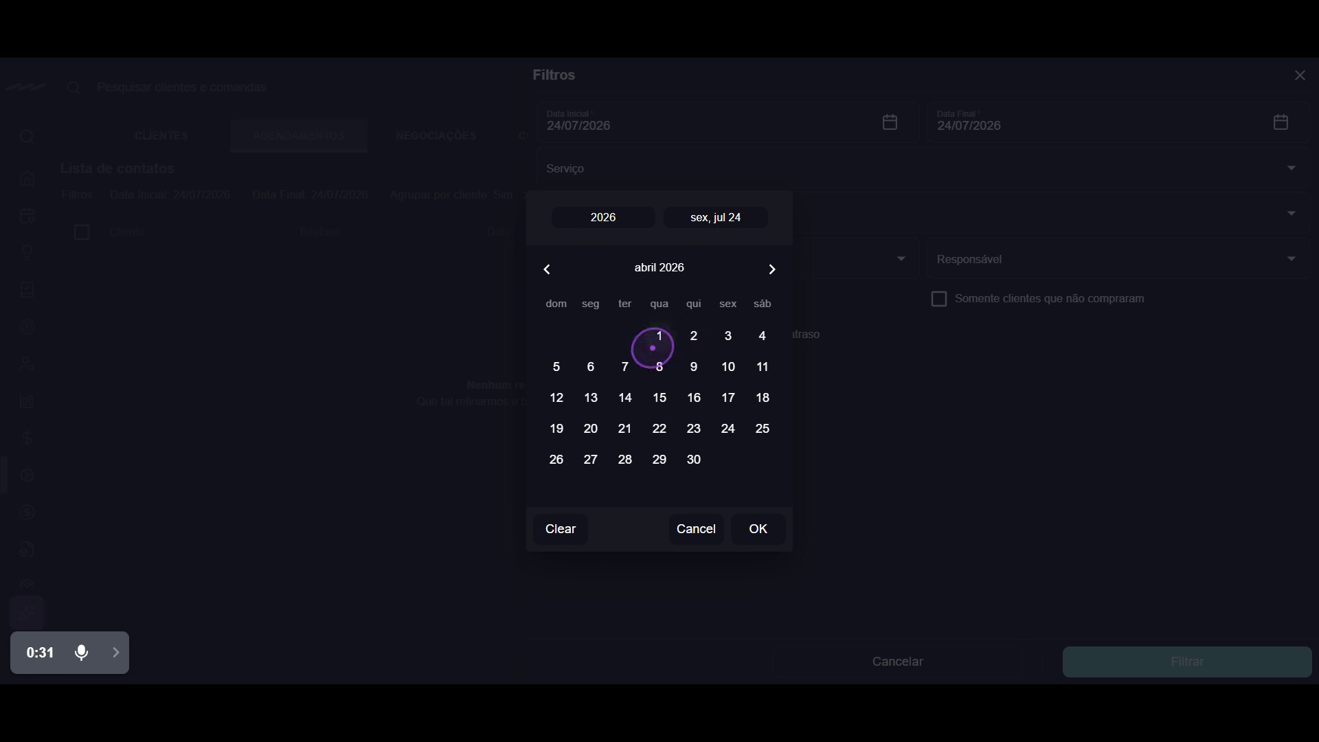 Definir o período de datas